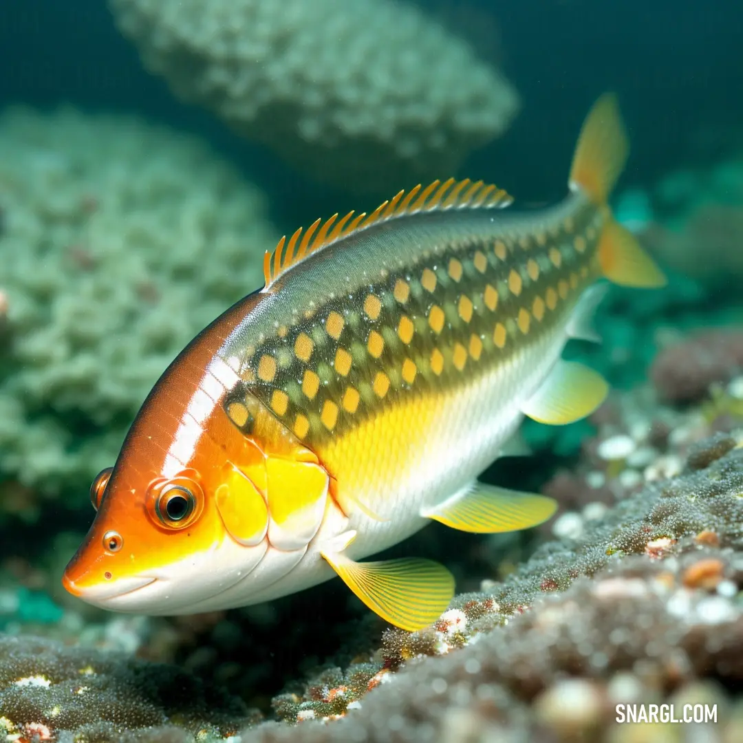 Fish that is swimming on a coral reef in the ocean with other fish nearby in the water and corals