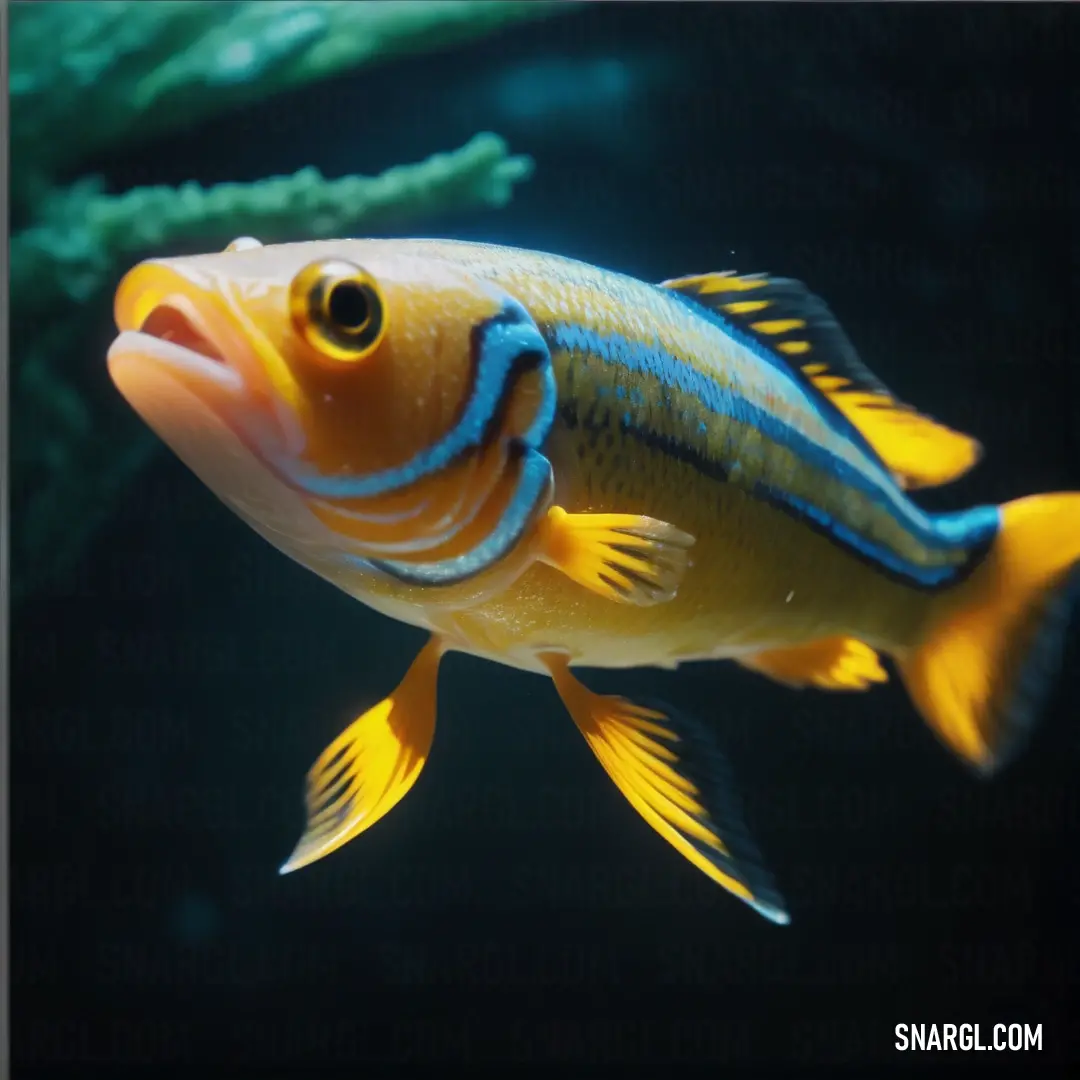 Fish with a blue stripe on its body and a yellow body and tail