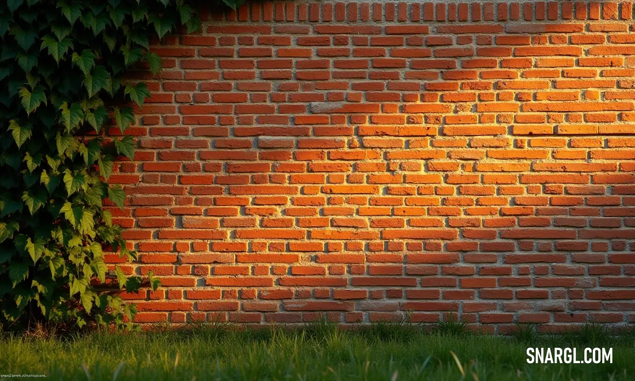 A weathered brick wall adorned with a lush green vine creates a striking contrast against the vibrant red bricks. The color #654321 enhances the rich texture, embodying the seamless blend of nature and architecture in a delightful visual harmony.