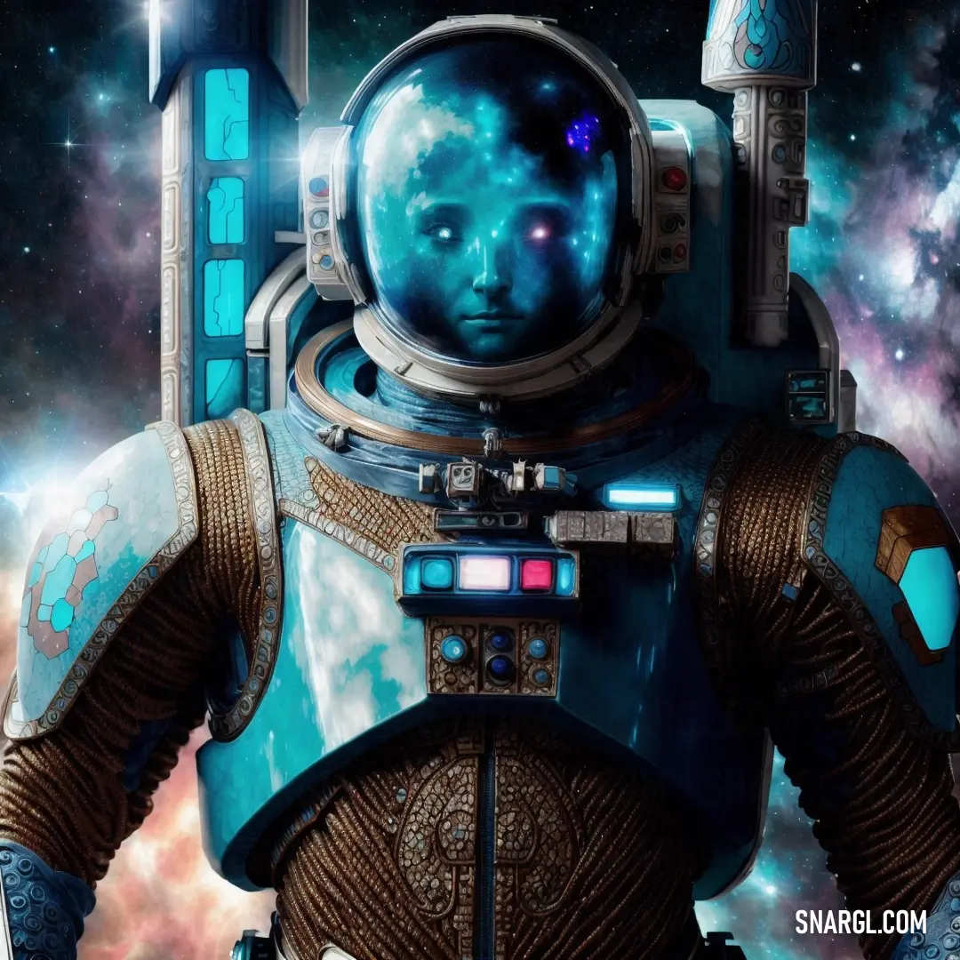 Spaceman in a space suit with a space background and stars in the sky behind him is a planet