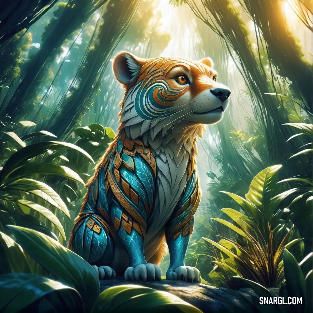 A majestic tiger prowls through a lush jungle, illuminated by the gentle warmth of a sunbeam filtering through the dense foliage, capturing the essence of wild beauty and untamed spirit.