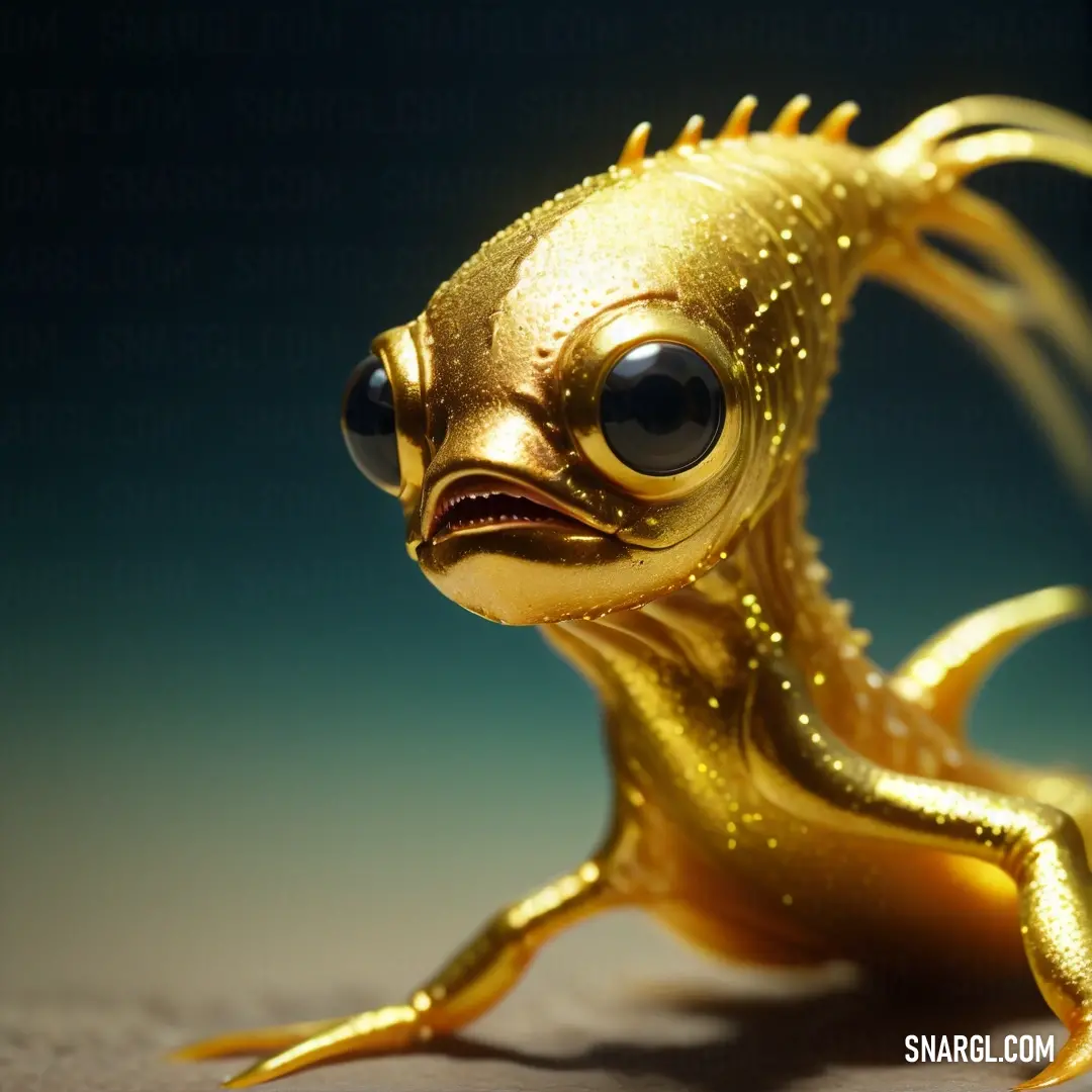 Dark goldenrod color. Gold colored toy lizard with big eyes and a gold body with gold flecks on it's legs