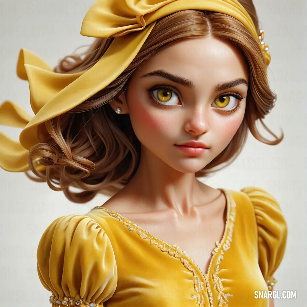 Doll with a yellow dress and a yellow bow on her head