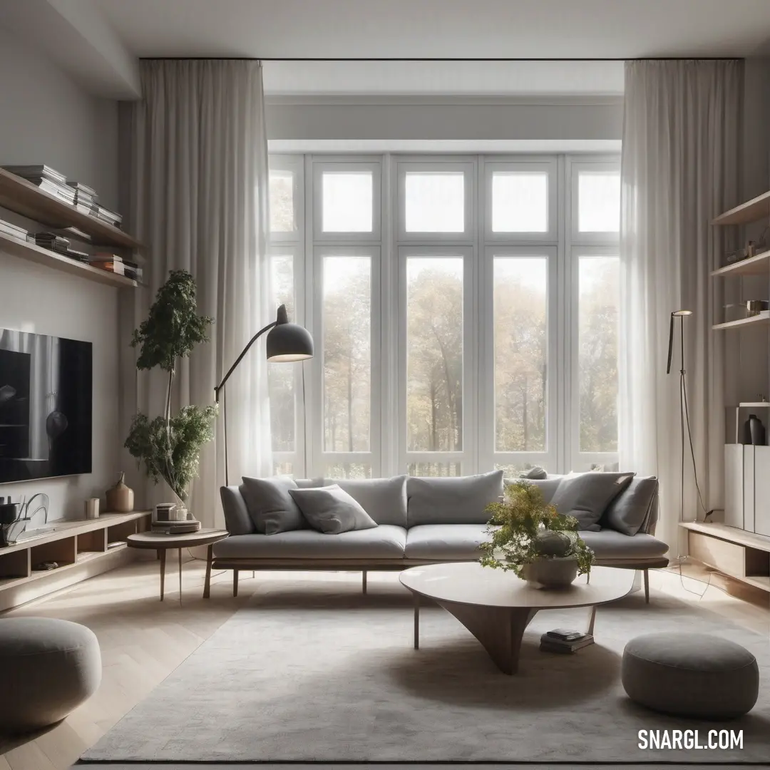 Dark gray color example: Living room with a couch, coffee table