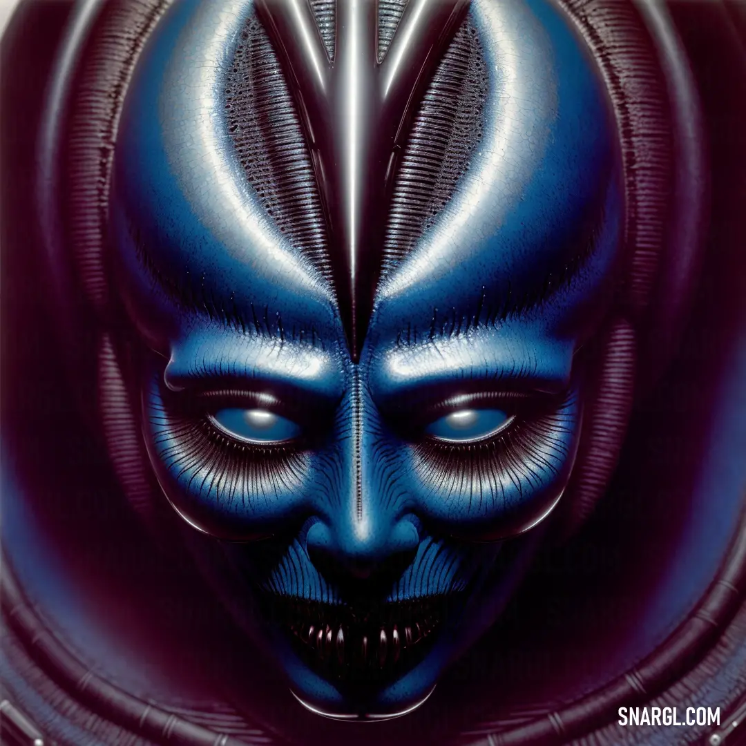 What color is CMYK 94,79,0,43? Example - Blue alien with a black face and a large head with a strange look on it's face