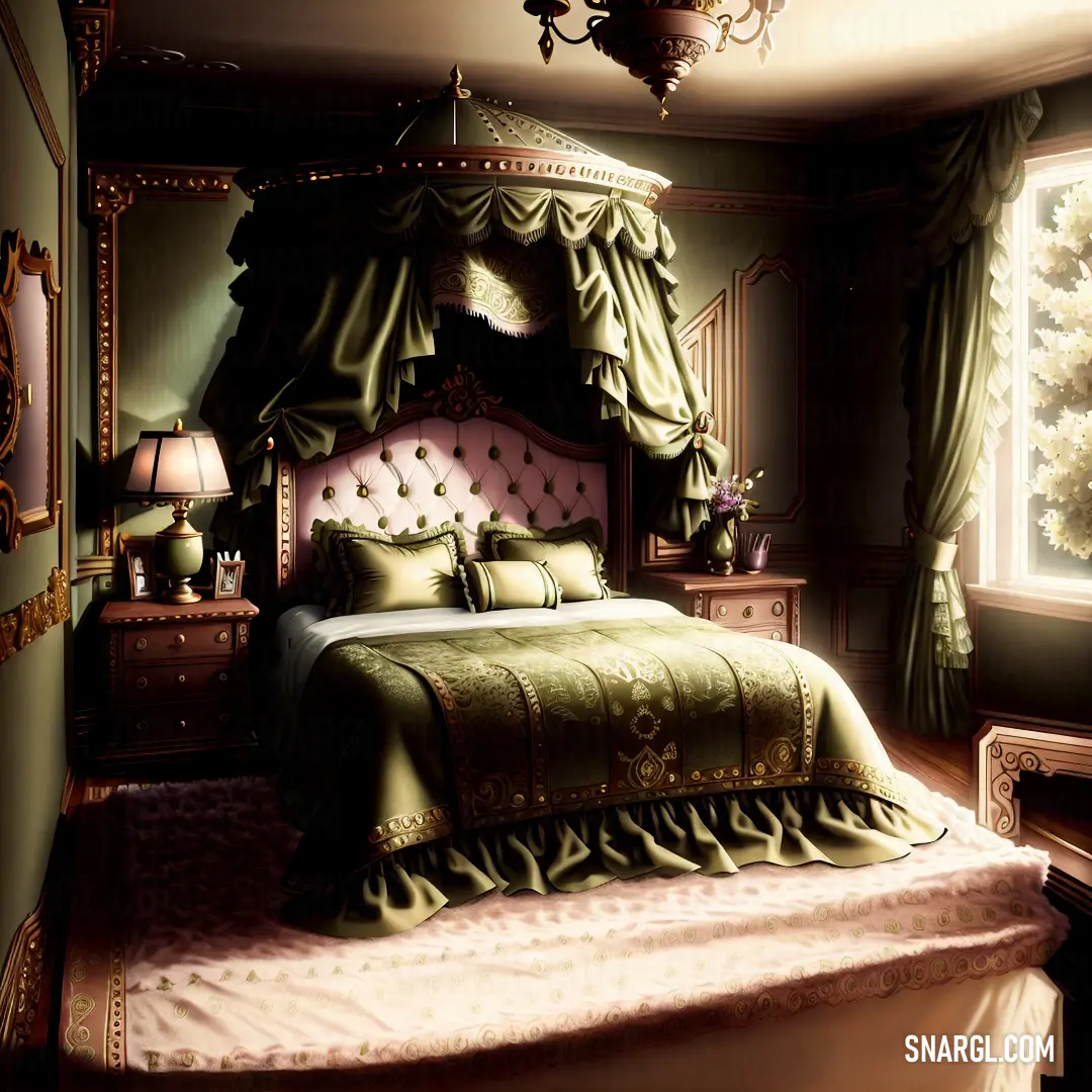 What color is #BDB76B? Example - Bedroom with a bed and dresser