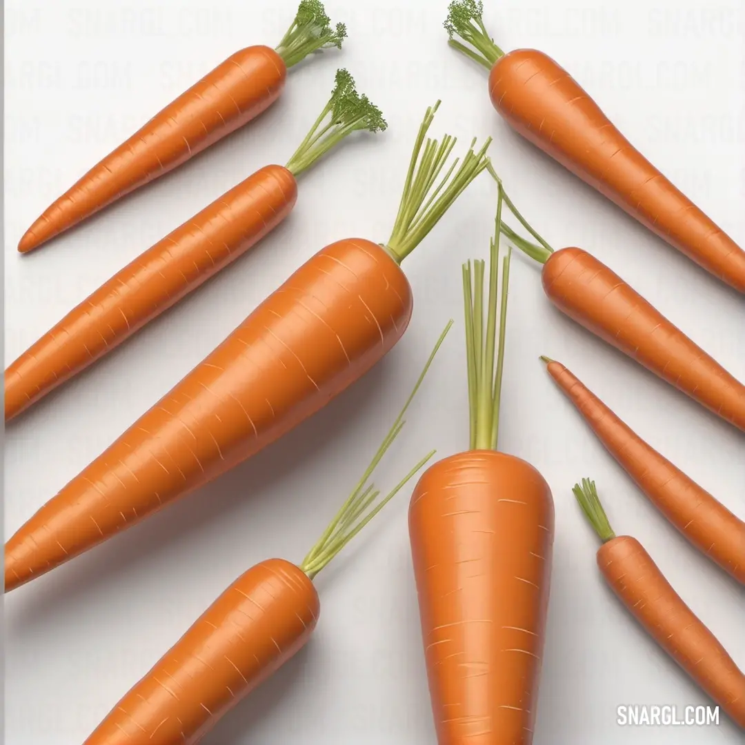 A vibrant cluster of freshly harvested carrots with lush green tops, arranged artfully on a pristine white surface, emphasizing the natural beauty and wholesome essence of farm-fresh produce.