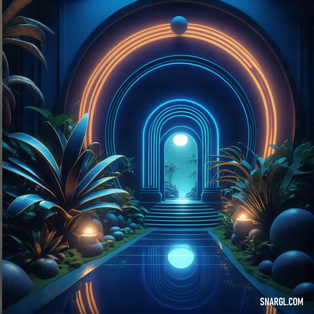 Tunnel with a pool and a light at the end of it. Color #003366.