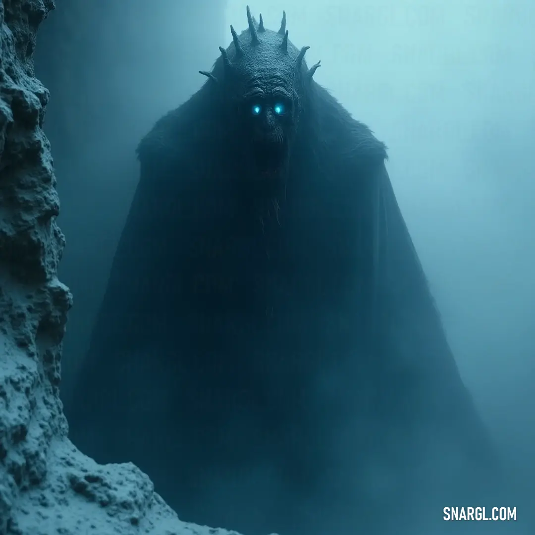 A foreboding Dark Mourner with glowing eyes looms through thick fog, creating a chilling tableau against a rugged rock formation. An imposing Dark Mourner adorned in a cloak with ominous glowing eyes stands amidst swirling fog, with a rugged rock formation creating a stark backdrop. Their presence sends shivers through the enchanted mist, stirring ancient fears and whispers.