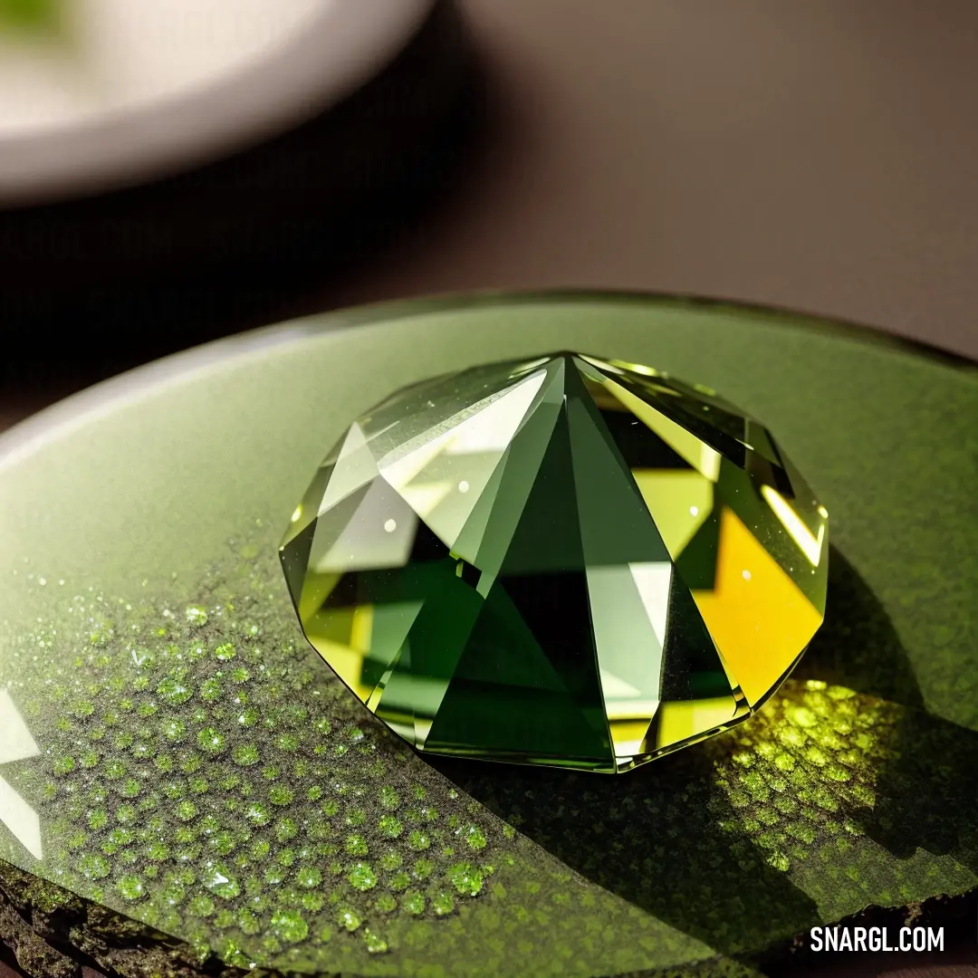 What color is CMYK 21,0,56,58? Example - Green diamond on top of a green plate on a table next to a white plate