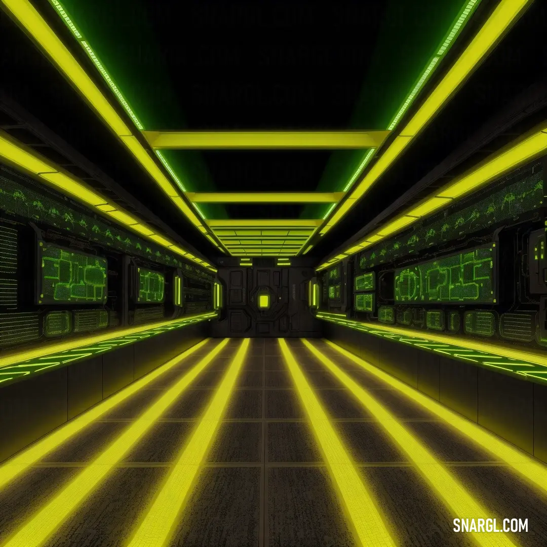 What color is #556B2F? Example - Long hallway with neon lights and a black background with a green and yellow stripe on the floor