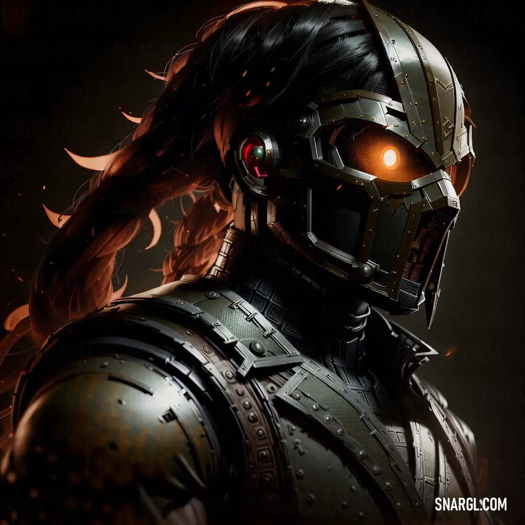 Man in a helmet with flames on his face and long hair