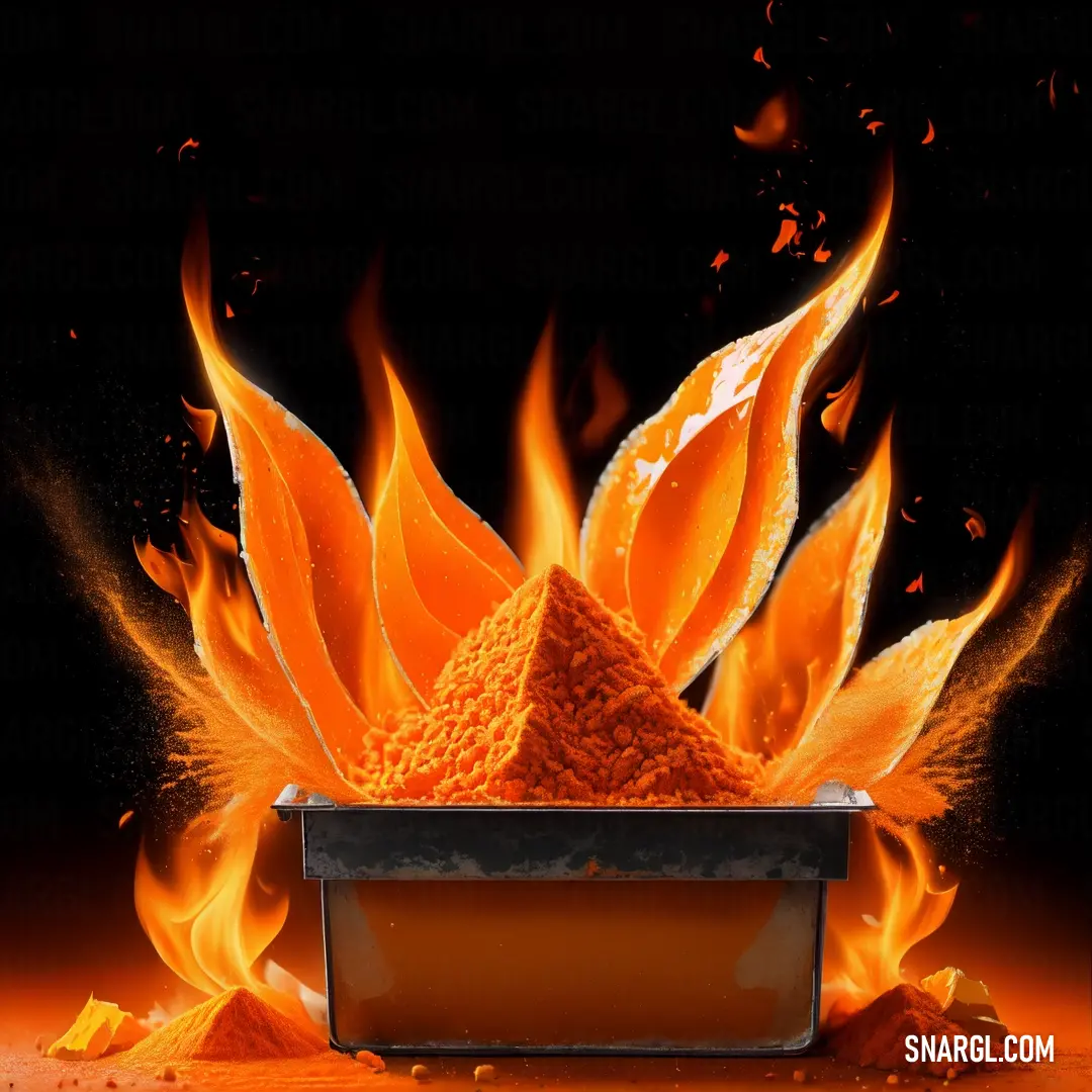 Fire burning in a metal container on a black background