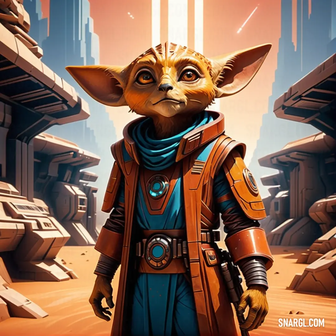 A striking representation of a Star Wars character skillfully placed in a futuristic city backdrop, characterized by dazzling sci-fi elements that ignite the imagination and convey a sense of adventure.