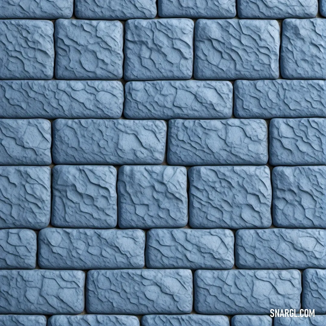 Blue brick wall with a pattern of small bricks on it's sides and a blue background. Color RGB 119,158,203.