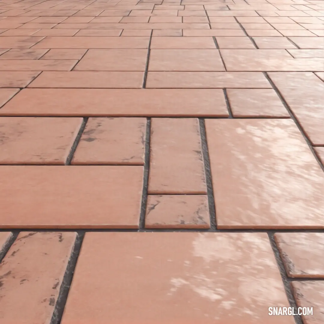 Red brick floor with a red umbrella on top of it. Example of #DB9785 color.