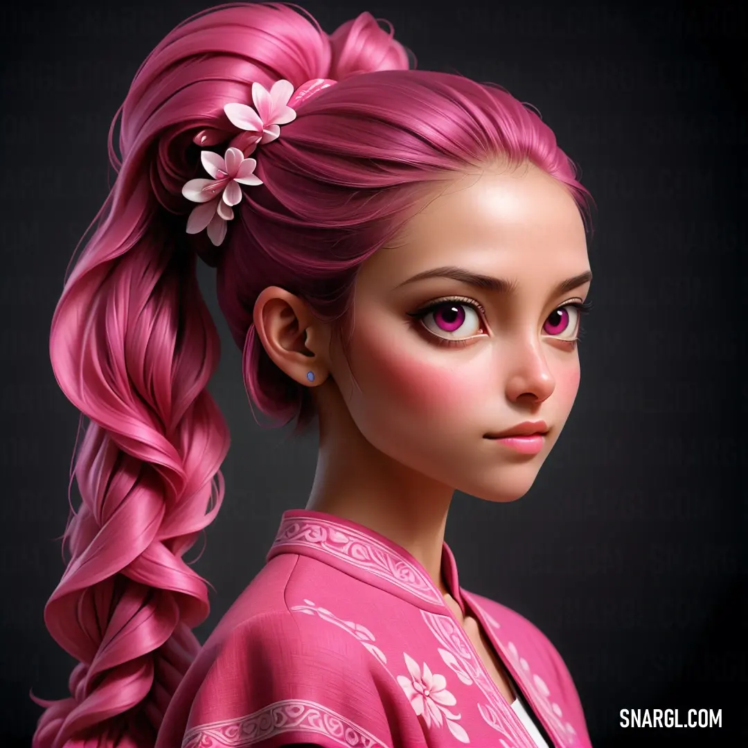 Digital painting of a girl with pink hair. Example of Dark pink color.
