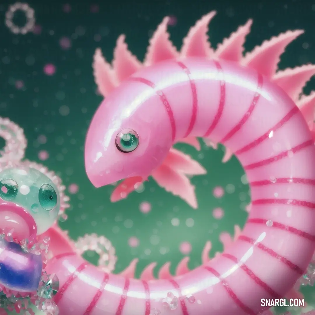 Pink dragon with a blue ball in its mouth