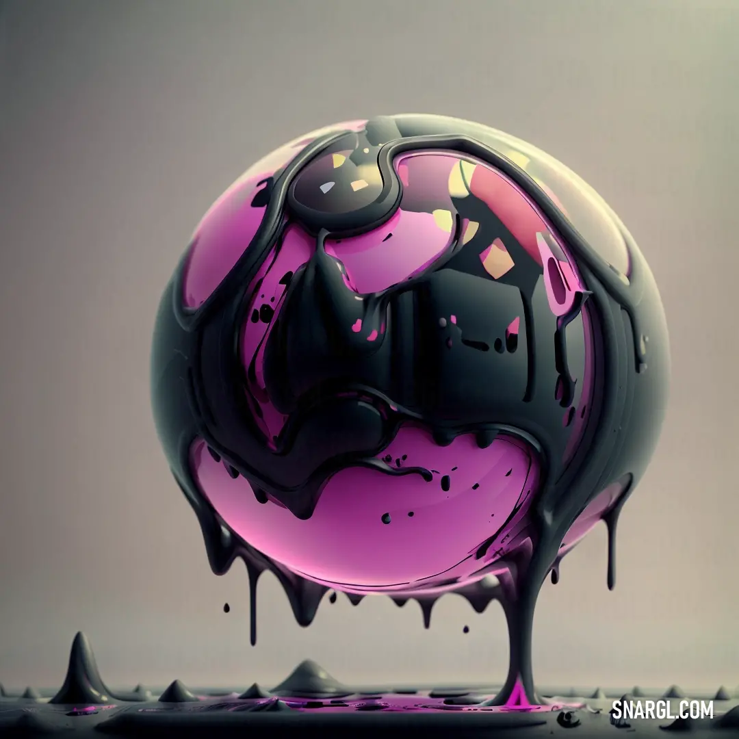 Purple and black object with a lot of water on it's surface and dripping paint on it