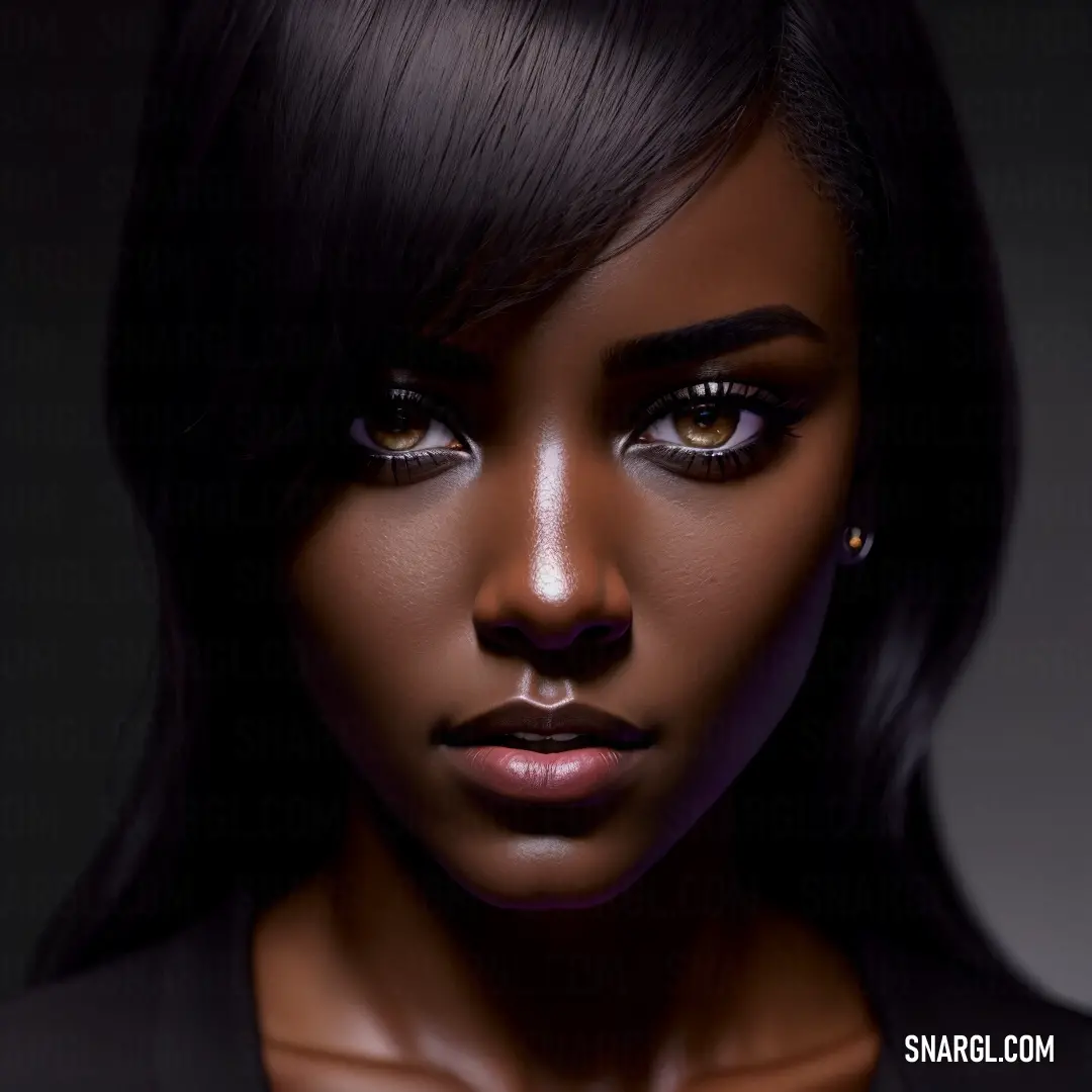 Woman with a black face and dark hair with a black lip and nose ring