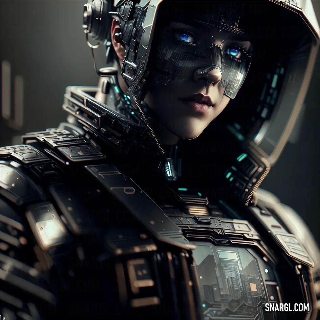 Futuristic woman with a futuristic helmet and futuristic body armor