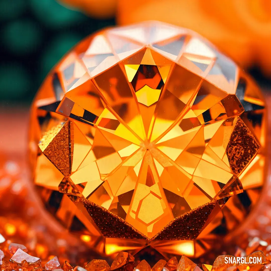 Close up of a yellow diamond surrounded by gold glitters and other things in the background