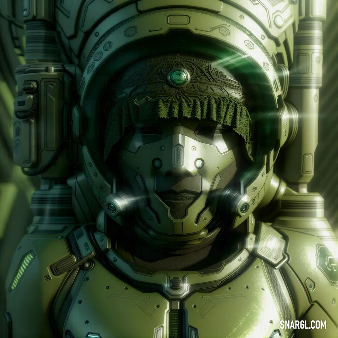 Digital painting of a man in a space suit with a helmet on and a light shining on his face