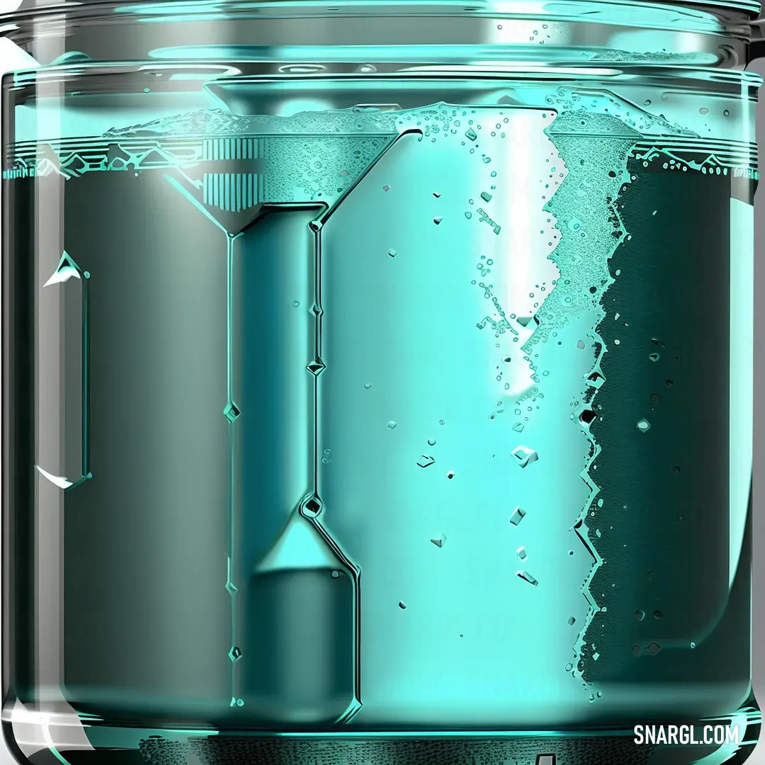 Close up of a jar with water on it's lid and a blue liquid inside it