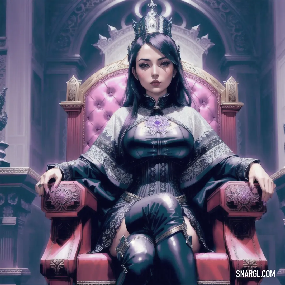 What color is #9400D3? Example - Woman on a pink chair with a crown on her head and a purple background