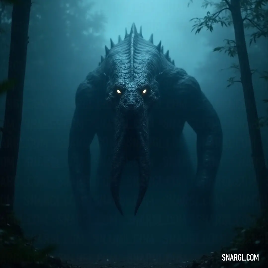 Beneath the shroud of fog in a dark forest, a Darkwater Kraken's glowing gaze emerges, evoking deep-seated legends of the sea and the mysteries that lie within. In a shadowy forest filled with fog, a large Darkwater Kraken looms with its glowing eyes piercing the darkness, creating a haunting image that resonates with ancient sea legends.