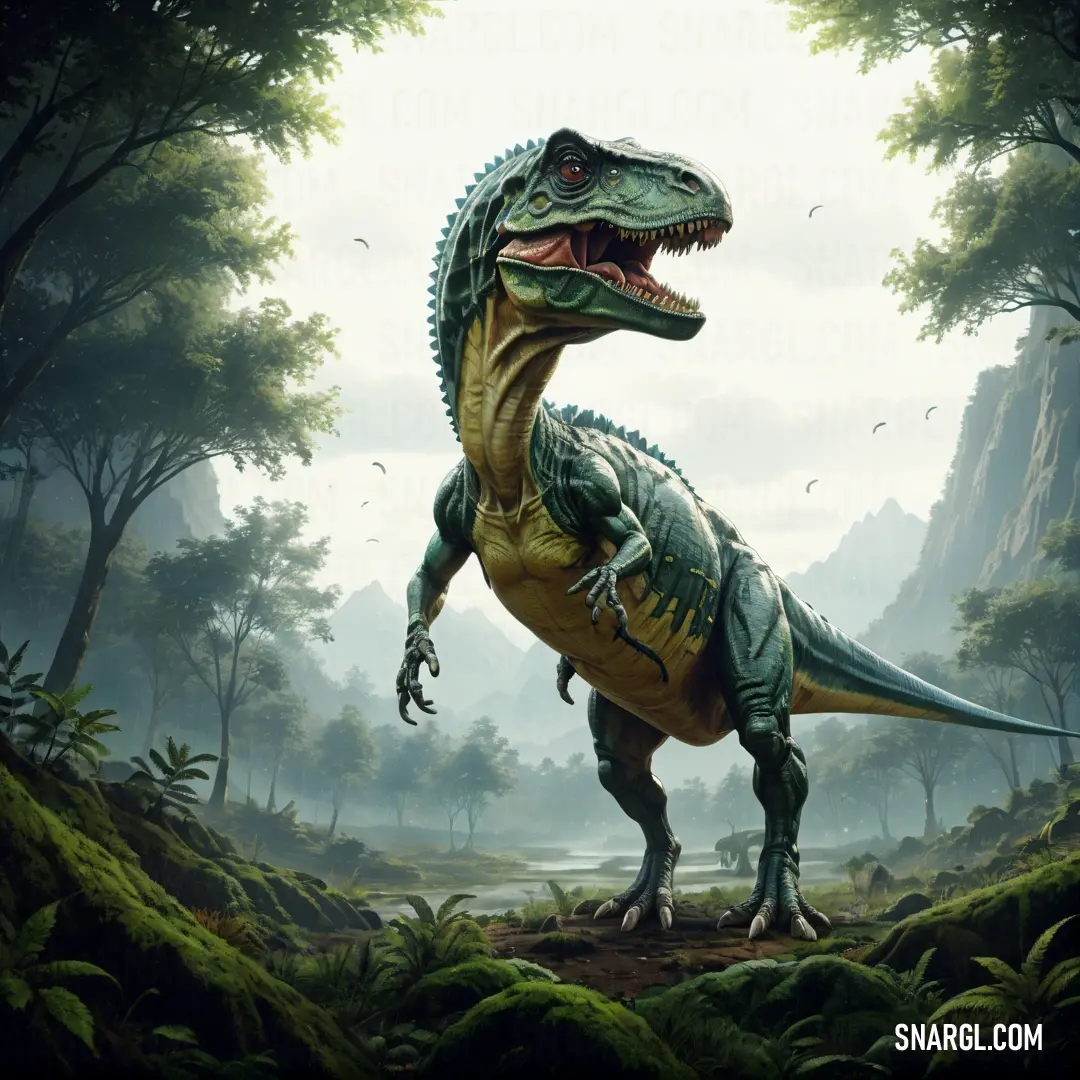 Daspletosaurus in a forest with a lot of trees and bushes around it