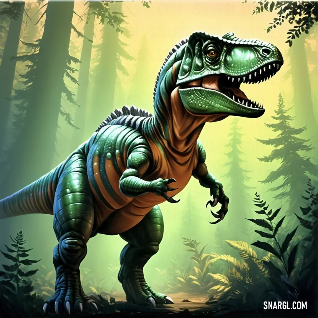 Daspletosaurus in a forest with trees and bushes in the background