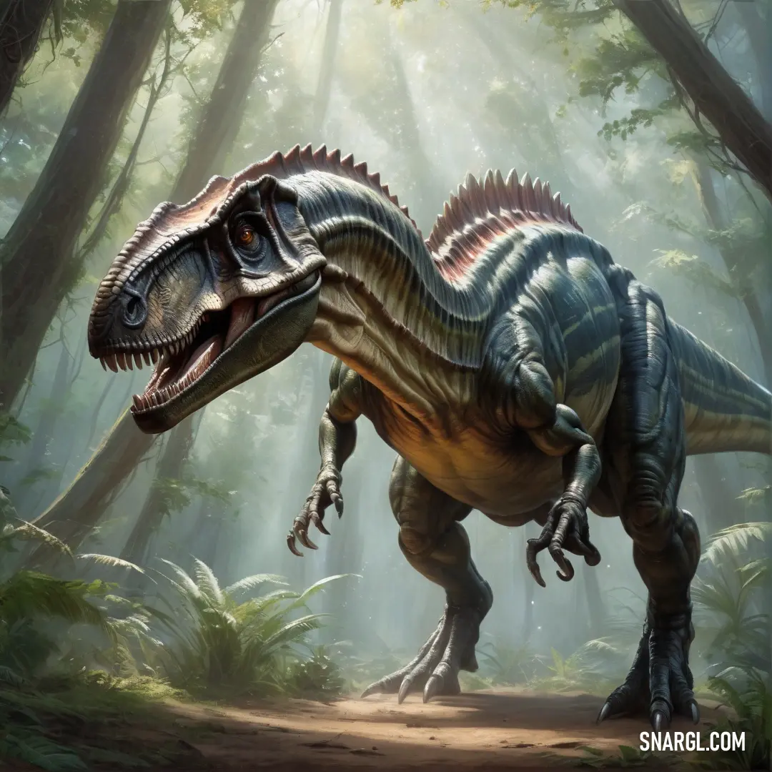 Daspletosaurus in the woods with a light shining on it's face and head