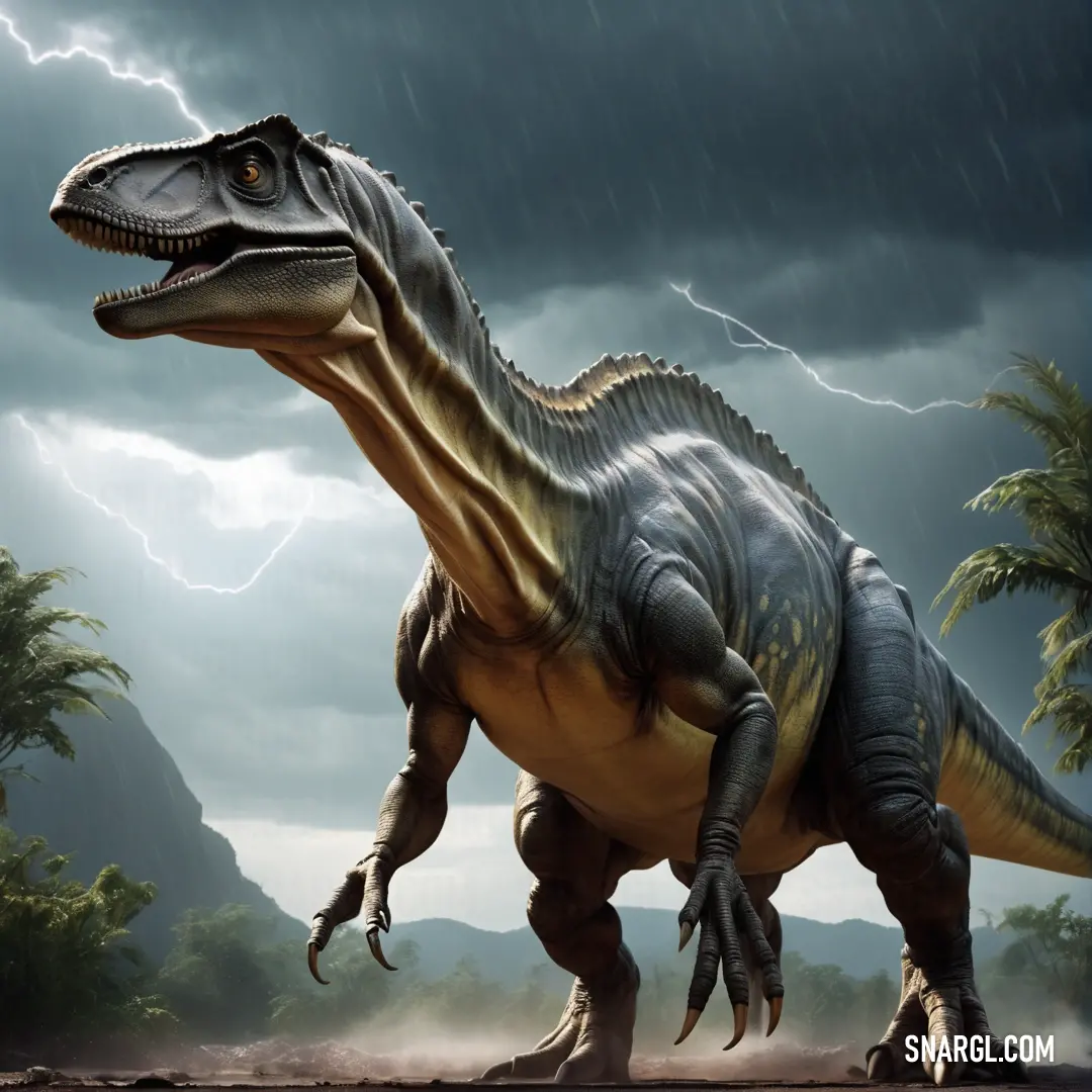 Daspletosaurus with a lightning in the background