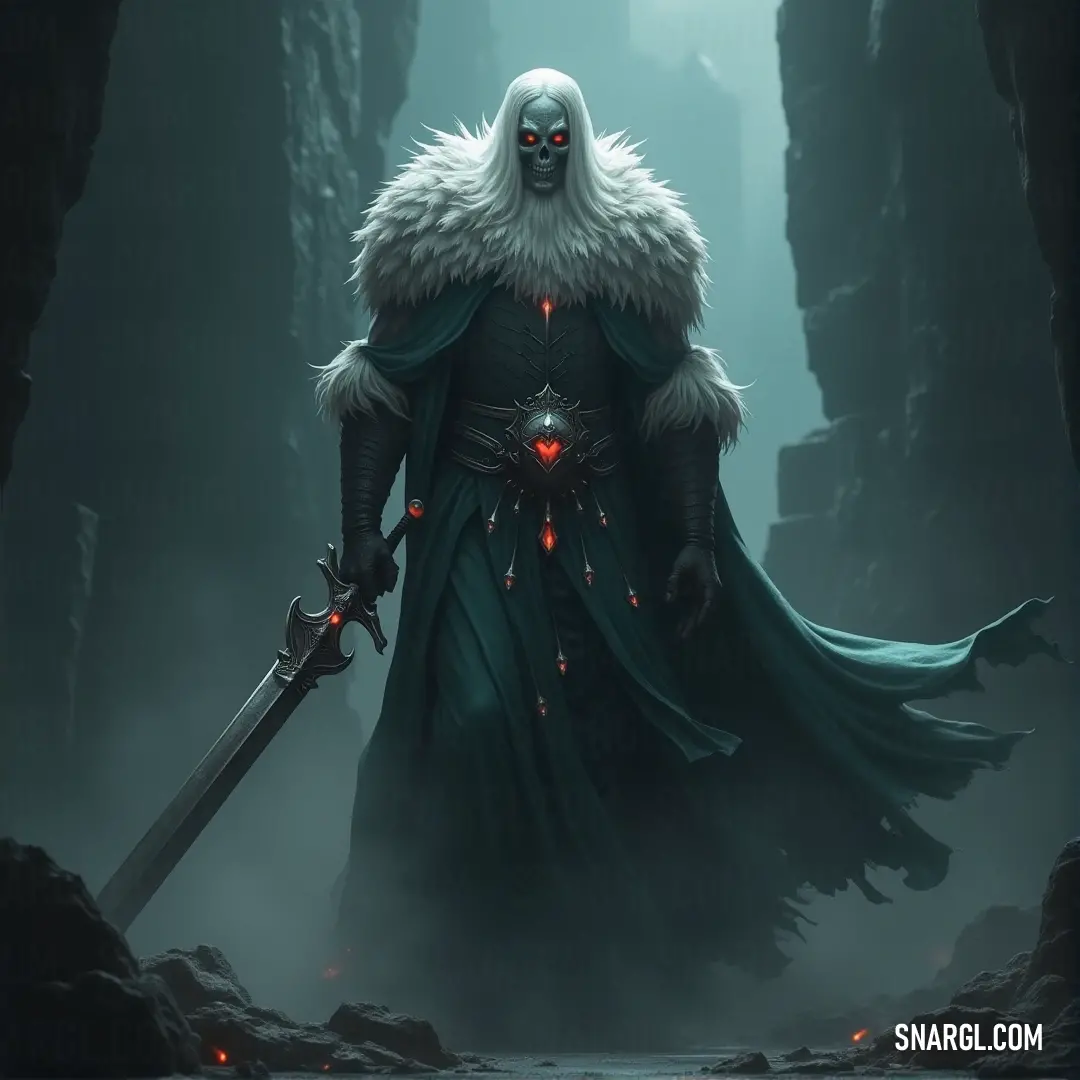 A brooding death knight stands in a dark forest, sword raised, his fur-lined coat rustling as the shadows seem to bow to his will in this eerie, mysterious world. A death knight, cloaked in a long fur-lined coat, wields a massive sword in a dark, haunting forest, his presence commanding the shadows that cling to the trees around him.
