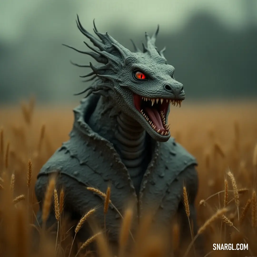 A Death Serpent coils through a wheat field, its red eyes glowing menacingly. Its serpentine form is dark and imposing against the golden backdrop of the field. A Death Serpent slithers ominously through a wheat field, its crimson eyes fixed in a menacing stare. The serpent’s scales gleam darkly in the dim light, and its expression is full of malevolent intent as it surveys the field.
