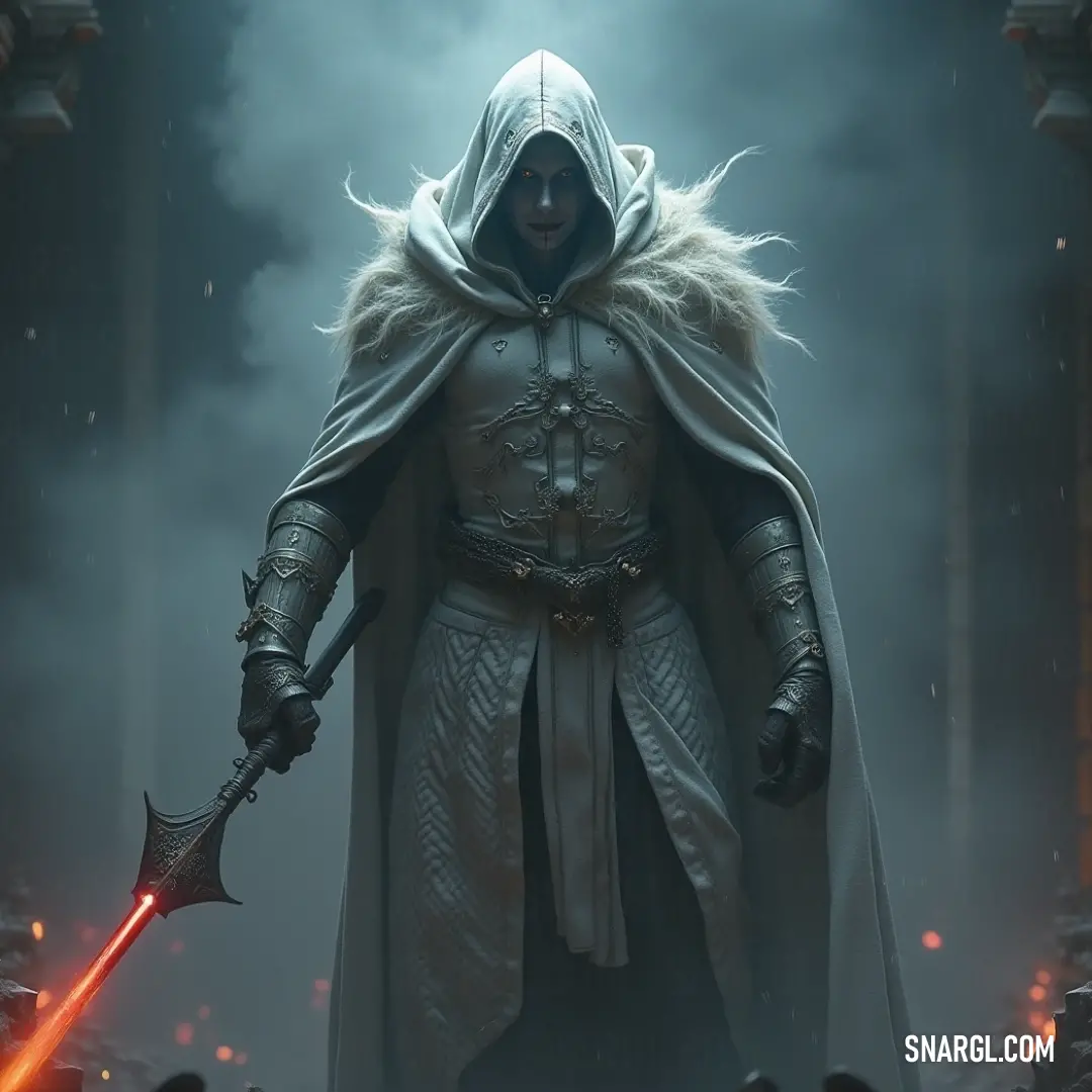 A fearsome Deathwraith, shrouded in darkness, wields a formidable sword amidst swirling smoke in an enigmatic room, concealing stories lost to time. In a smoke-filled chamber, a menacing Deathwraith cloaked in deep shadows brandishes a sword, surrounded by swirling fog that insinuates a tumultuous past yet unseen, exuding an aura of ominous presence.