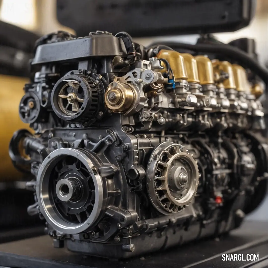 An industrial engine captured atop a table, with a vibrant yellow object playfully contrasting in the background. The bold colors and dynamic lines invite curiosity about the machine's powerful capabilities.