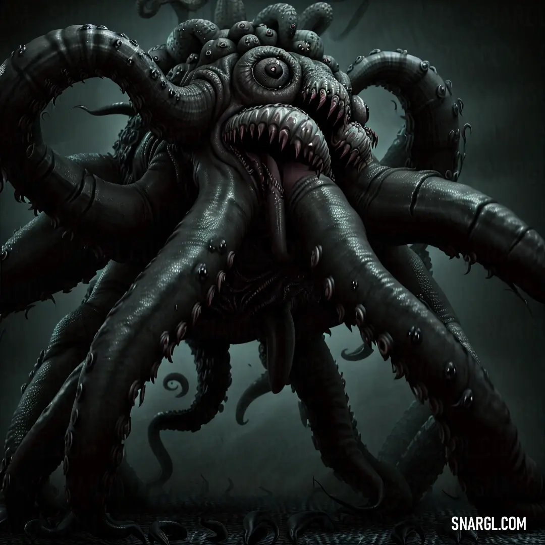 Giant octopus with a huge mouth and tentacles on it's face