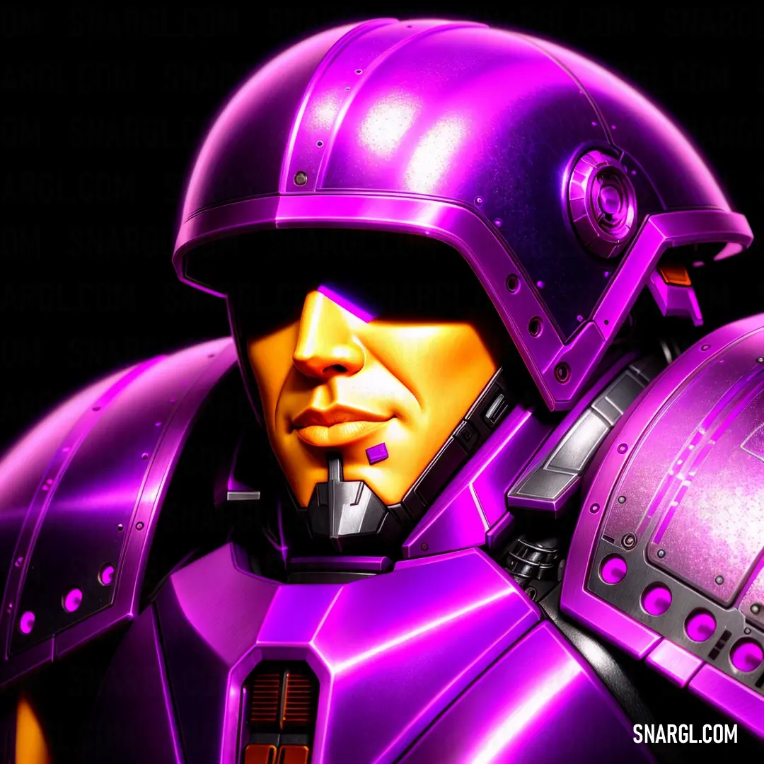 Purple robot with a helmet and a cigarette in his mouth and a black background