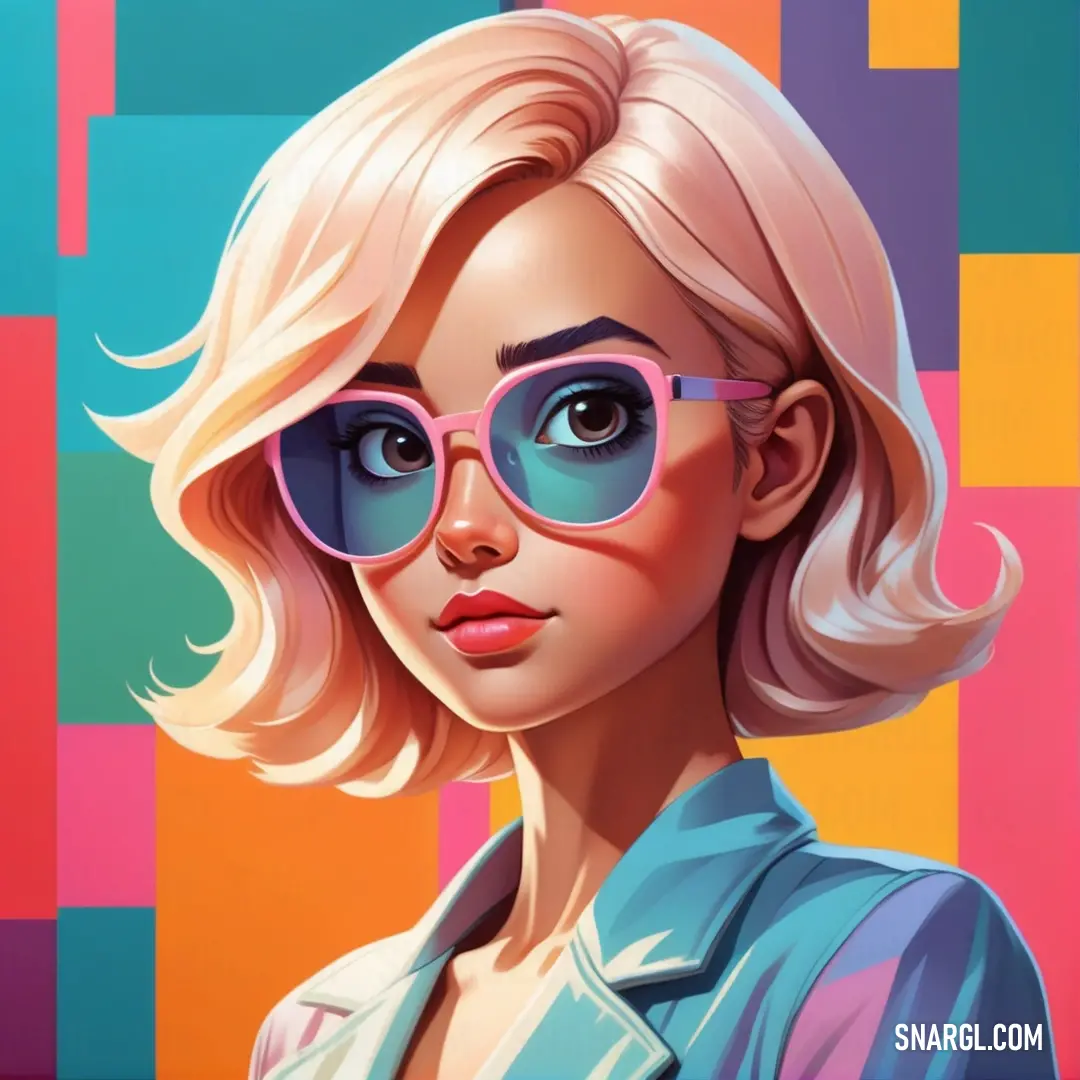 Woman with blonde hair and sunglasses on a colorful background