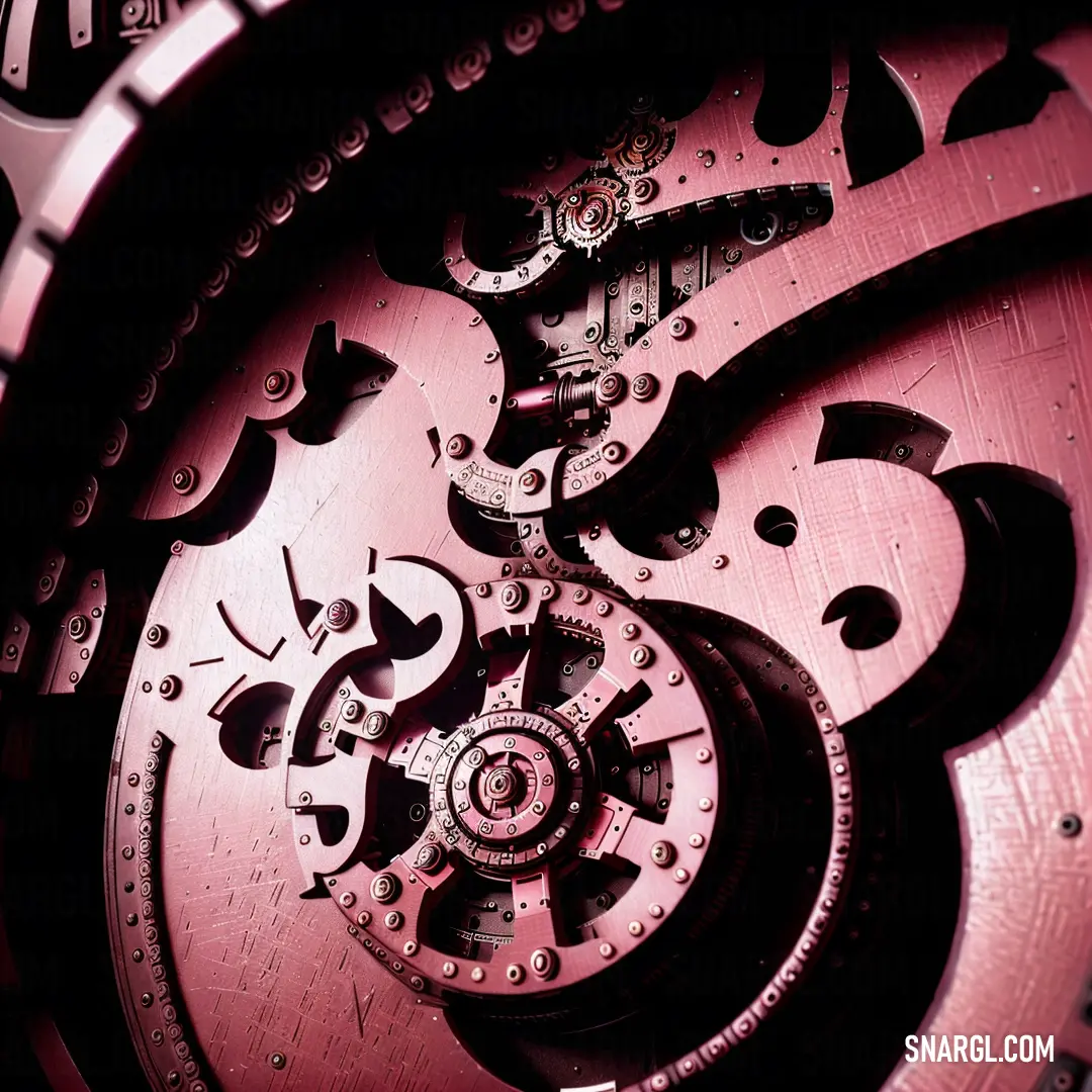 Close up of a clock face with a red background and a black background