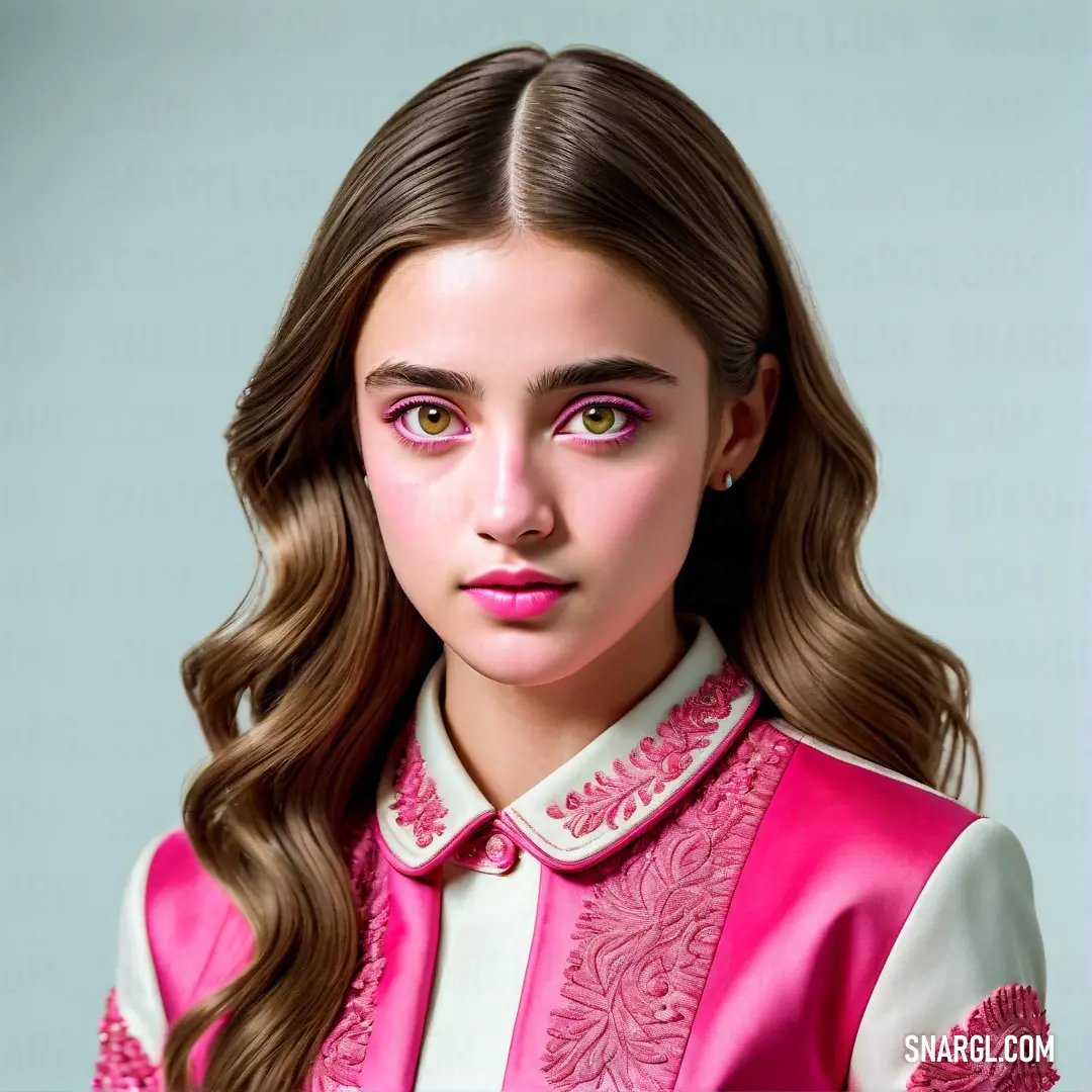 Digital painting of a girl with long hair and pink makeup