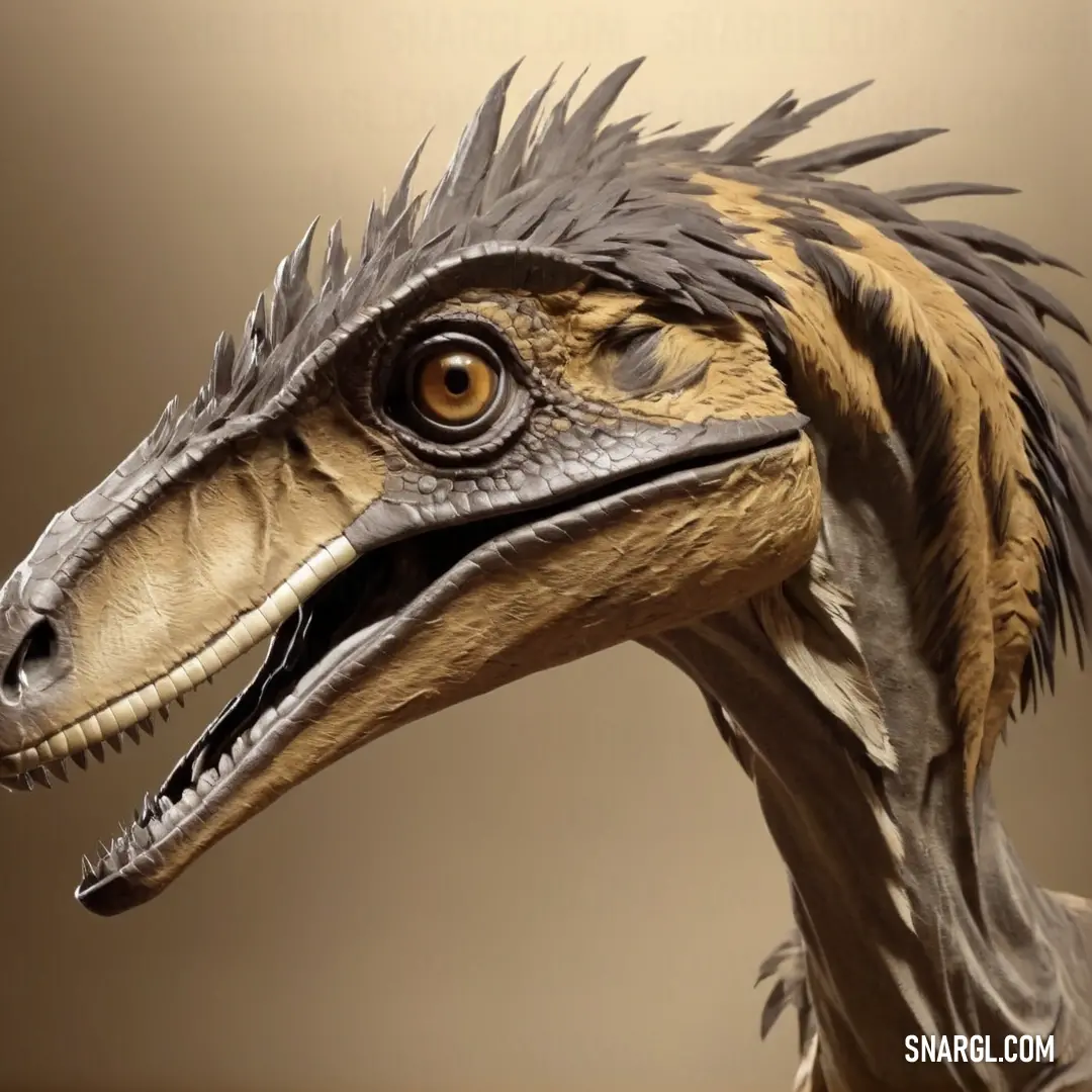 Close up of a Deinonychus head with a long neck