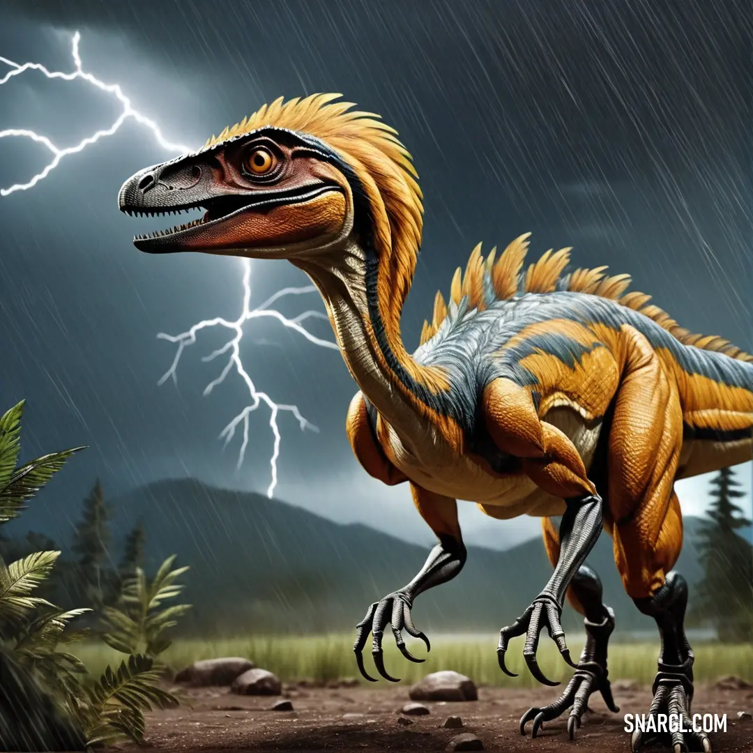 Deinonychus with a lightning in the background