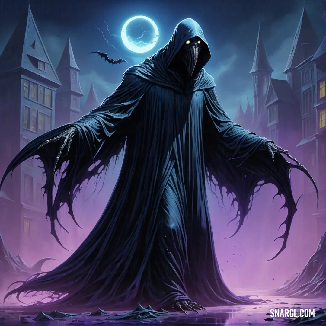 Dark - haired male Dementor in a hooded robe stands in front of a castle with a full moon in the background