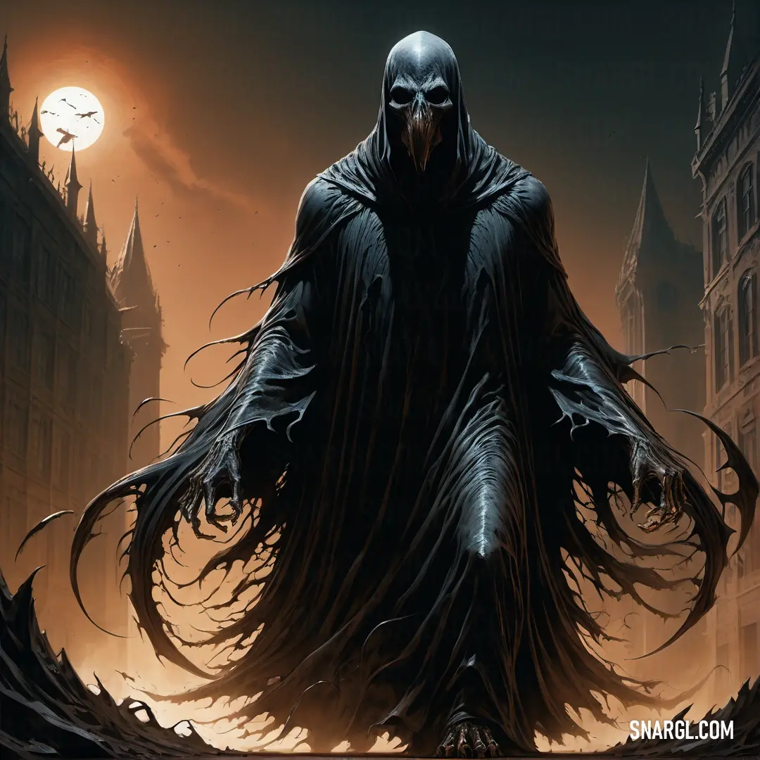 Dementor in a black robe and a full moon in the background