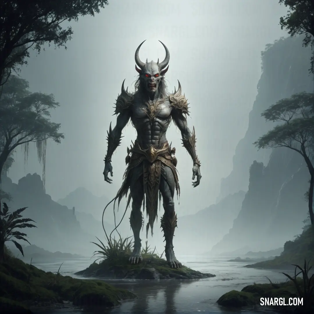 Demon standing in the middle of a forest