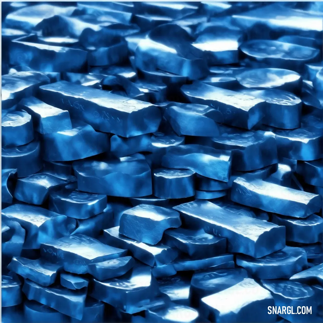 Denim color. Pile of blue tin foil with a blue background