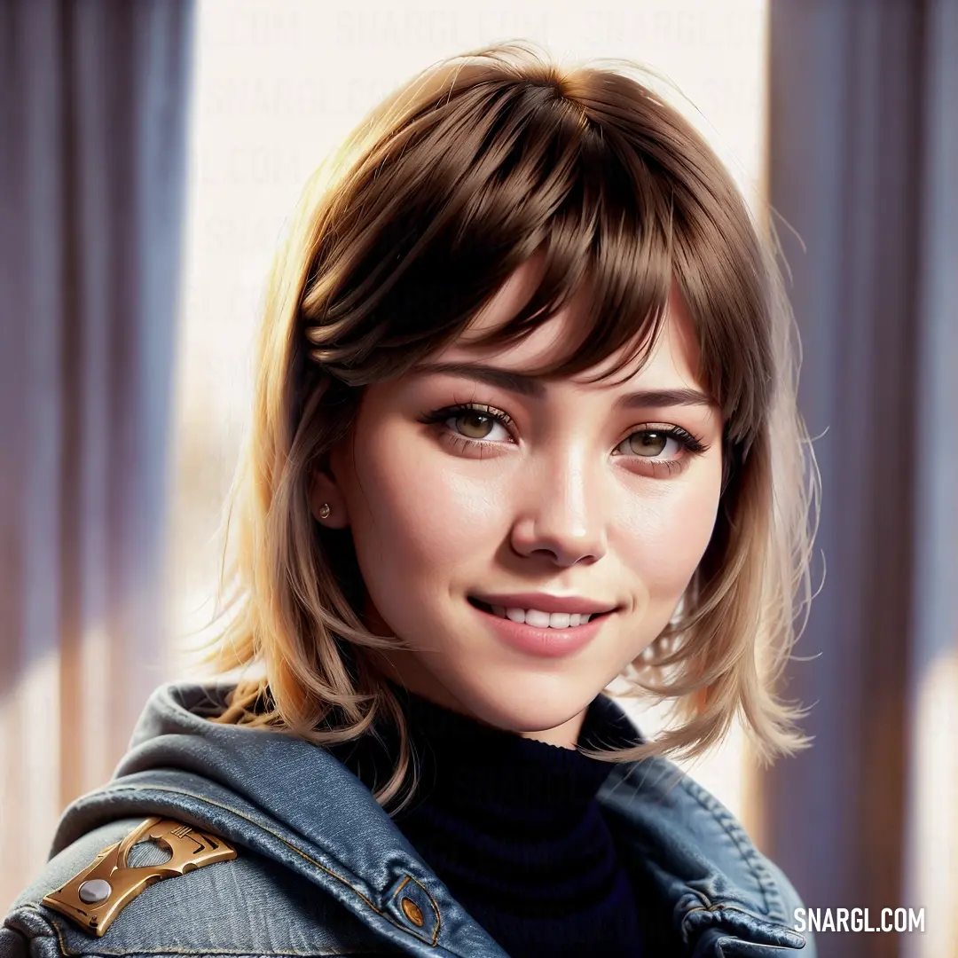 Woman with a denim jacket and a smile on her face